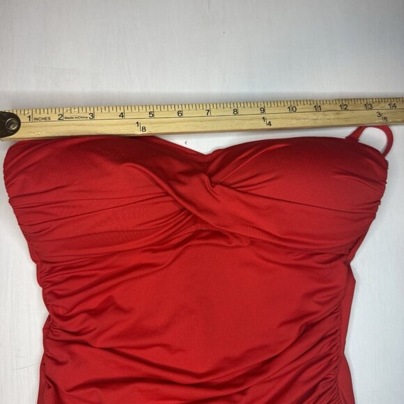 La Blanca Women's Swim Suit Sz 4 Red Strapless Tummy Control Ruched Bathing Suit - Picture 7 of 7